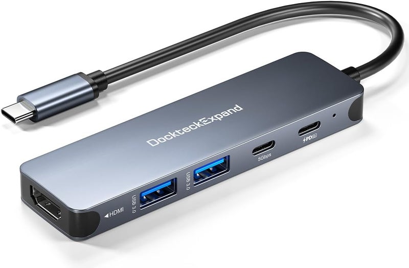 DockteckExpand USB-C Hub 5-in-1 with 4K HDMI, 100W Power Delivery, 5Gbps USB-C Data Port and 2 5Gbps USB-A Data Ports for MacBook Pro/Air, iPad Pro/Air, Dell XPS - Image 1